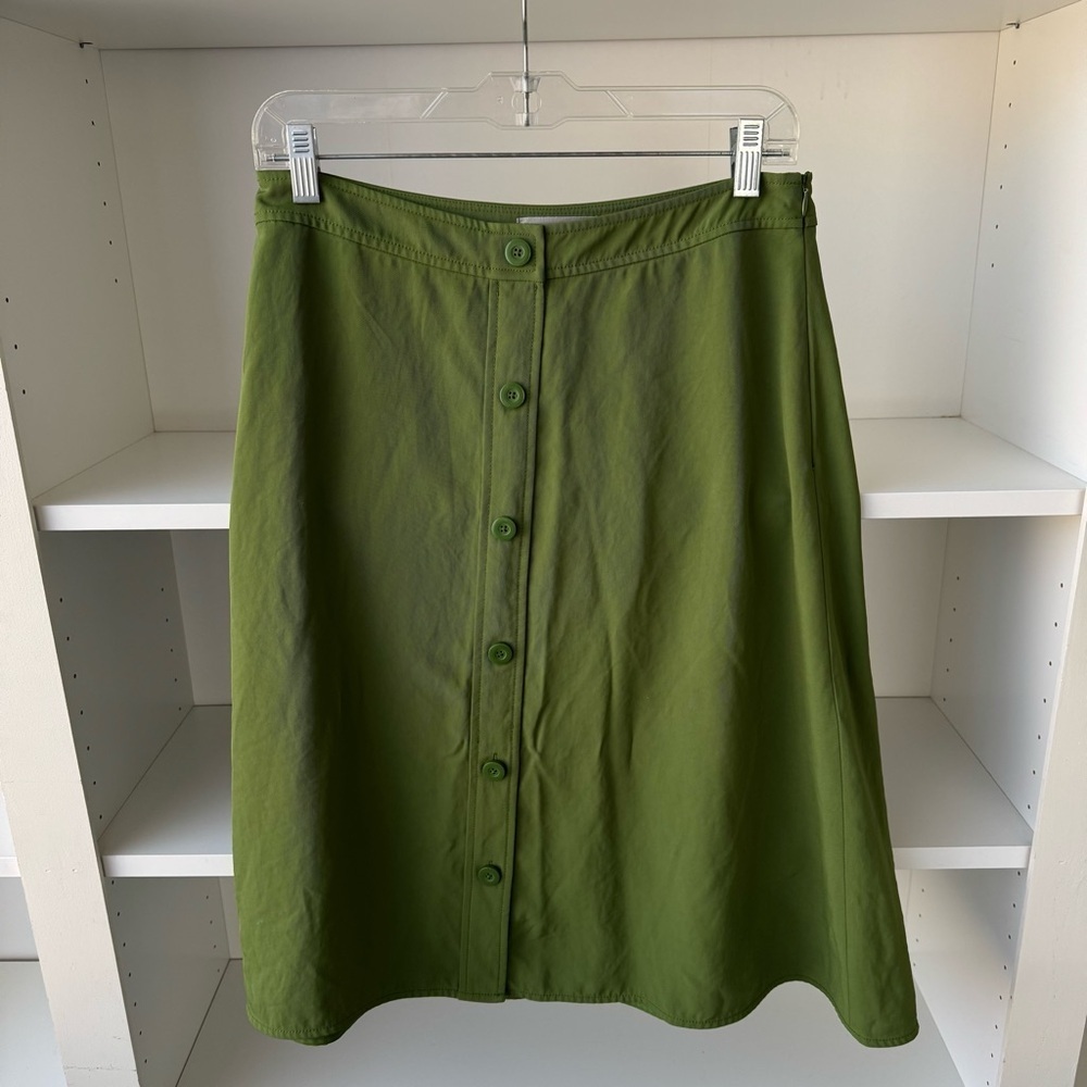EVERLANE Green Japanese GoWeave Button-Front A-line Skirt - Picture 4 of 6